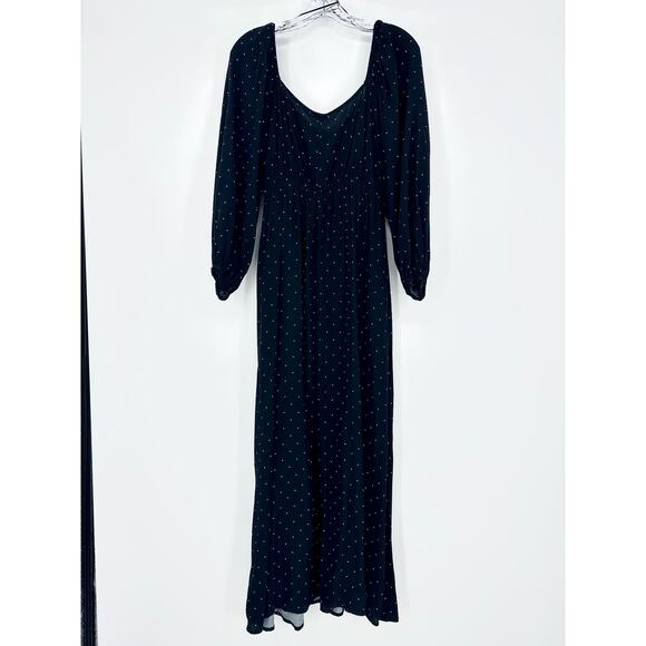 A New Day Women's Polka Dot Midi Dress Size Medium Black Long Sleeve V-Neck NWT - Picture 5 of 13